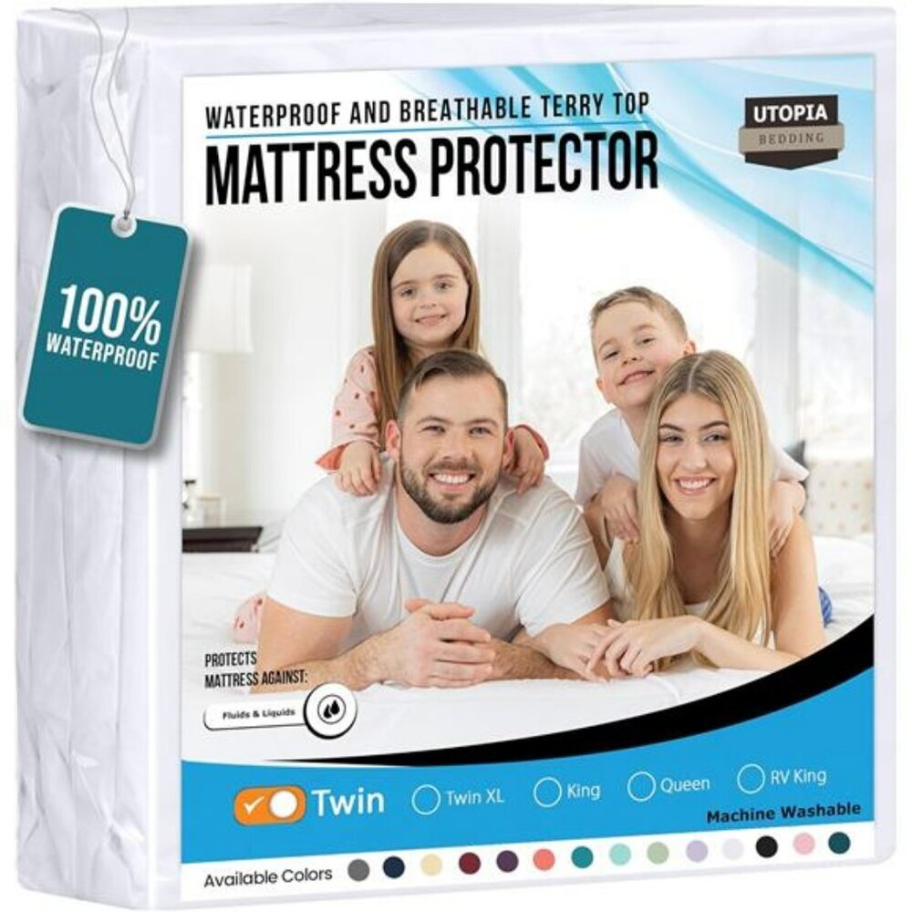 Twin Waterproof Mattress Protector Soft Terry Fitted Cover with Deep Pockets